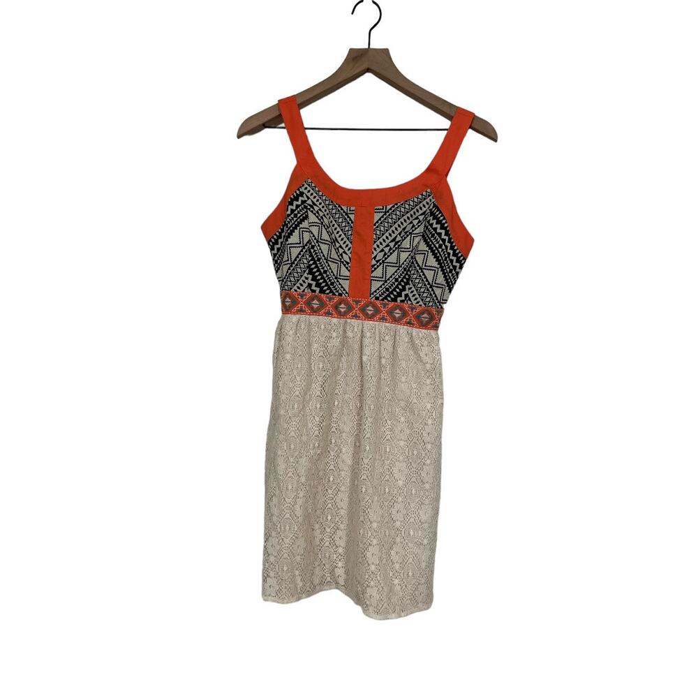 Anthropologie Flying Tomato Cream, Black, Orange, Bohemian Dress Size Small